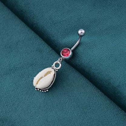 Silver Belly Button Ring Crystal Spider Dangle Belly Ring Sparkly Cubic Zirconia Insect Navel Ring Surgical Steel Belly Navel Piercing Jewelry for Women Girls - style: shell