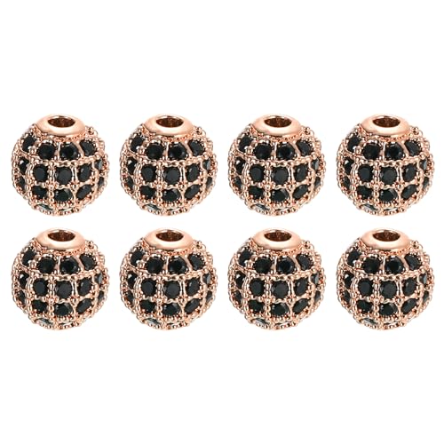 Uxcell 8Pcs Round Charm Spacer Beads - 8mm Brass Rhinestone and Zircon for DIY Bracelets Earrings Jewelry Making (Black - Rose Gold) - color: Rose Gold, size: 8mm