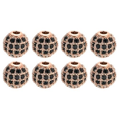 Uxcell 8Pcs Round Charm Spacer Beads - 8mm Brass Rhinestone and Zircon for DIY Bracelets Earrings Jewelry Making (Black - Rose Gold) - color: Rose Gold, size: 8mm