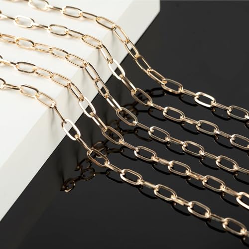 KYUNHOO 10 Meters Necklace Chain Roll 6MM Width Paperclip Chain for Jewelry Making Gold Plated Iron Necklace Chains Bulk Metal Chain for Craft DIY Jewelry Findings - color: 13x6mm Paperclip