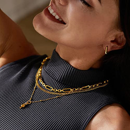 FRUMOS Dainty Layered Choker Necklace 18k gold Plated Y Pendant Commemorative coin Necklace Multilayer Bar Disc Necklace Adjustable Layering Choker Necklaces fashion jewelry for Women Girls - color: Gold axiom chain