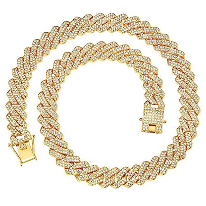 Mens Cuban Link Chain Miami Cuban Necklace 18K Gold Silver Chain For Men Women 14mm Iced Out Hip Hop Jewelry - color: 14K Yellow Gold, size: 24 inches