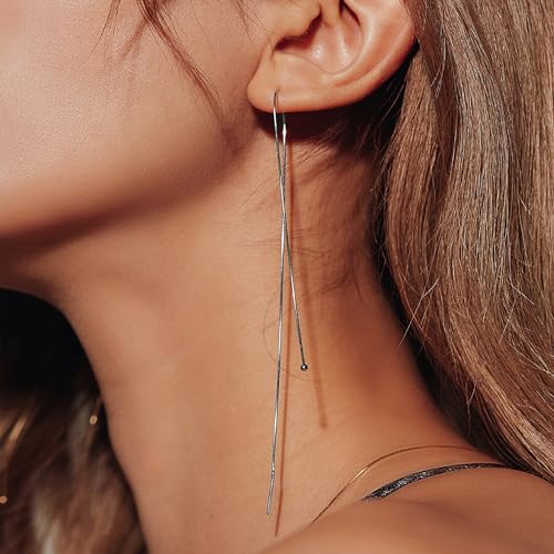 Long Chain Drop Earrings for Women, 925 Sterling Silver, Dainty Dangling Elegant Earrings for Daily Wear, Gift for Her - color: 7.9" Snake Chain Silver