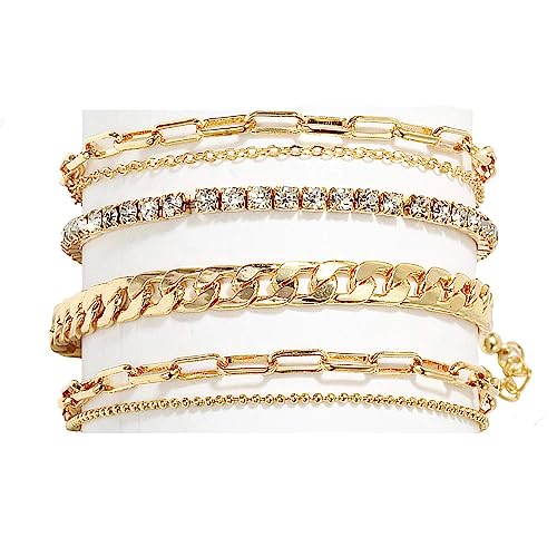 Nanafast 4-6PCS Ankle Bracelets Set for Women Gold Boho Beach Anklet Chain Adjustable Foot Jewelry for Women Extremely Simple Style - color: 4PCS