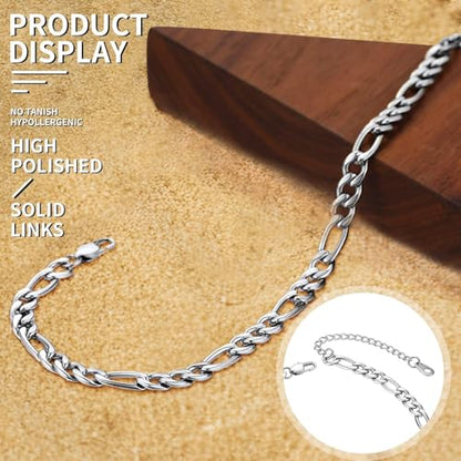 ChainsHouse Ankle Bracelets for Women, Stainless Steel Beaded Chain Ankle Bracelet, Womens Heart Anklets for Summer Beach Jewelry Gifts - color: E: figaro-5mm-stainless steel