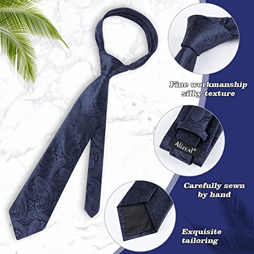 Alizeal Mens Gradient Paisley Necktie and Pocket Square Set | Elegant Design Perfect for Weddings Banquets Business Formal Events - color: 170-dark Navy