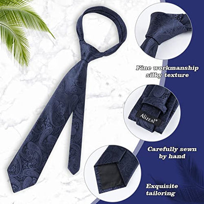 Alizeal Mens Gradient Paisley Necktie and Pocket Square Set | Elegant Design Perfect for Weddings Banquets Business Formal Events - color: 170-dark Navy