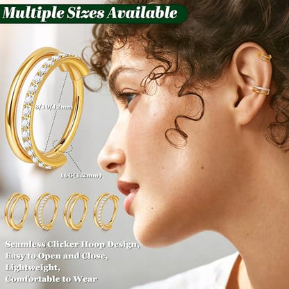 Cartilage Hoop Earrings 16G Surgical Steel Conch piercing jewelry | 4Pcs,8mm/10mm/12mm, Stacked Clicker, Double Hoop, Tragus Helix Piercing Jewelry - color: Gold, size: 8mm
