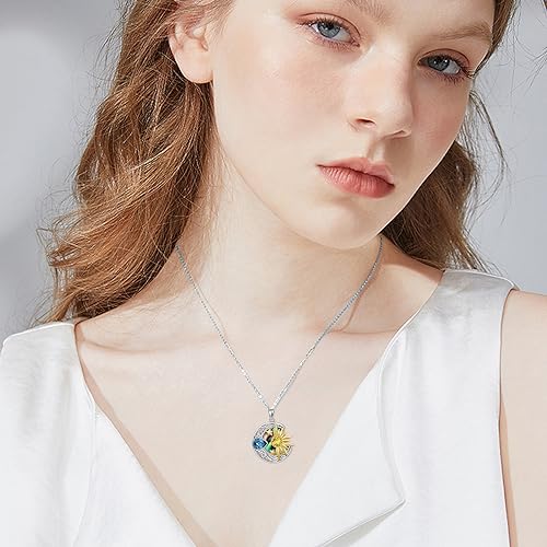 AOBOCO 925 Sterling Silver Moon Sun Star Necklace Celtic Jewelry for Women Girls - color: Silver&Gold&Abalone Shell