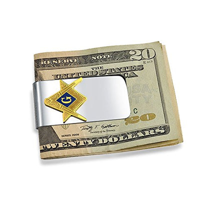 Bling Jewelry Personalized Large Wide Strong Symbol Message Blue Square Compass Masonic Insignia Freemason Tie Clip Bar Necktie For Men Silver Gold Tone Stainless Steel - color: Multi-color