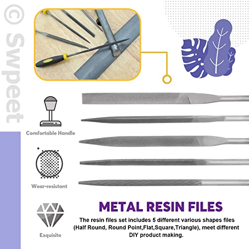 Swpeet 26Pcs Resin Sanding and Polishing Assortment Kit, Including 240# 600# 1000# 2000# 3000# 5000# Sand Papers, Resin File, Polishing Blocks, Scissors, Wooden Cleaning Brush for Polishing Resin
