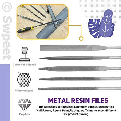 Swpeet 26Pcs Resin Sanding and Polishing Assortment Kit, Including 240# 600# 1000# 2000# 3000# 5000# Sand Papers, Resin File, Polishing Blocks, Scissors, Wooden Cleaning Brush for Polishing Resin