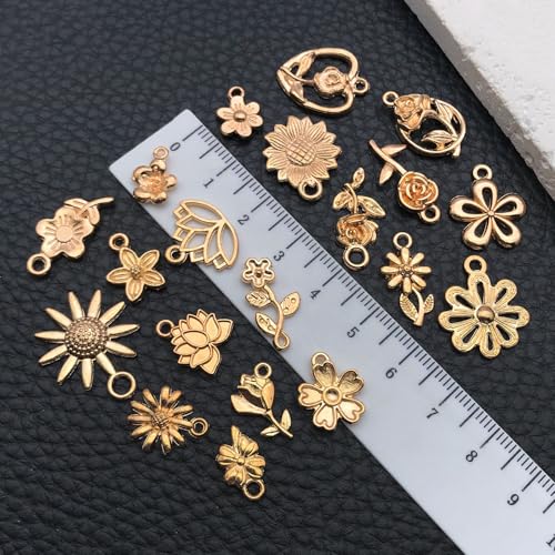WOCRAFT 60pcs KC Gold Flowers Charms Bracelet Charms for Jewelry Making Sets DIY Necklace Bracelet Keychain Crafting Charms Kit Craft Supplies (SN878) - color: KC Gold, size: Flowers Charms