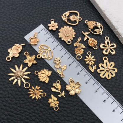 WOCRAFT 60pcs KC Gold Flowers Charms Bracelet Charms for Jewelry Making Sets DIY Necklace Bracelet Keychain Crafting Charms Kit Craft Supplies (SN878) - color: KC Gold, size: Flowers Charms