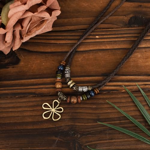 Mikovivi Bohemian Wood Bead Pendant Necklace Earrings Set for Women Gift
