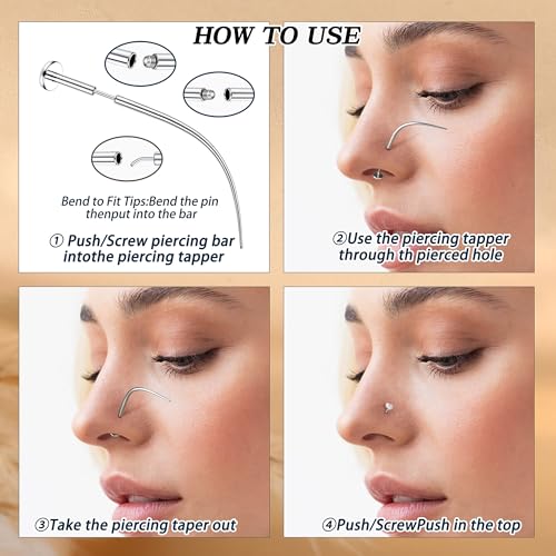 Piercing Ball Grabber Tool, 14-20G Taper for Changing Jewelry | Surgical Steel Flat Back Earrings Threader Tool Insertion Pin, Body Piercing Kit for Ear Rook Conch Nose Lip Jewelry Removal - style: Thread+Threadless(14G 16G 18G)