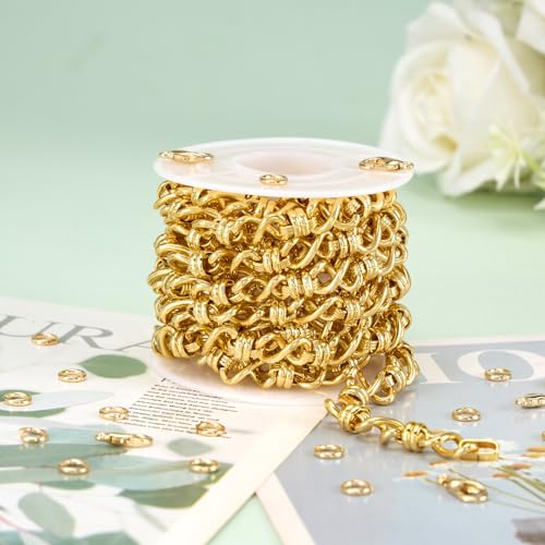 2 Meters Necklace Chains Bulk for Jewelry Making with Accessories | 18K Gold Plated Mixed Material Jewelry Making Supplies Charm Bracelet Making Chain Roll Twist Craft Chain Links - color: Twisted Gold