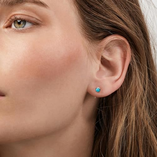 CHIC & ARTSY 925 Sterling Silver Half Hoop Earrings for Women, Dainty Huggie Hoops with Synthetic Opal, Moonstone, CZ & Gemstones, Lightweight Comfort Fit Everyday Elegant Jewelry - color: Turquoise/Silver