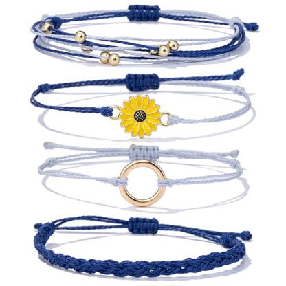 Sunflower Friendship Bracelets Boho Stackable String Bracelets Cute Trendy Gifts for Teen Girls Women - color: Navy Blue