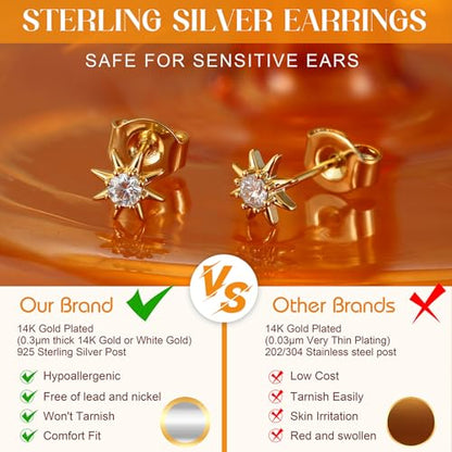 SAILIMUE Hypoallergenic Sterling Silver Stud Earrings for Women Men | Brilliant Heart Knot Round Cubic Zirconia Earring Studs for Sensitive Ears Gold Silver Tone - color: gold-B