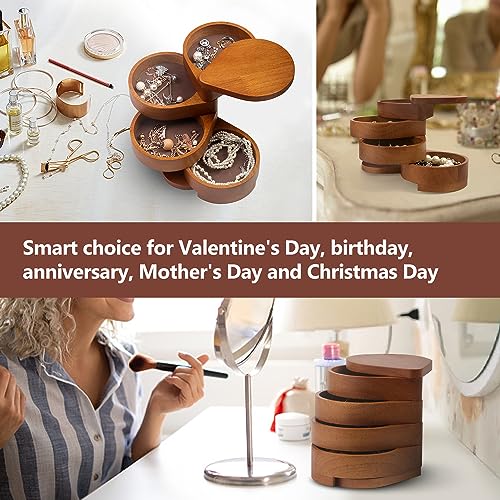 JSVER Portable Jewelry Organizer Wooden Jewelry Box, 4-Layer Rotatable Jewelry Holder, Travel Jewelry Organizer For Rings, Necklaces, Earrings, Bracelets