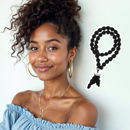 6 Piece Adjustable No-Slip Hair Ties Black Drawstring Hair Accessories Silk Soft Afro Puff Cuff Drawstring Ponytail Holders Satin Hairband Black Elastic Hairs Scrunchies for Curly Thick Heavy Hairs