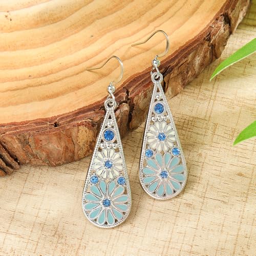 Bohemian Crystal Teardrop Dangle Earrings, Copper, Tribal Geometric Design, Handmade National Style for Women - color: Fugu-4PCScopperstyledrops