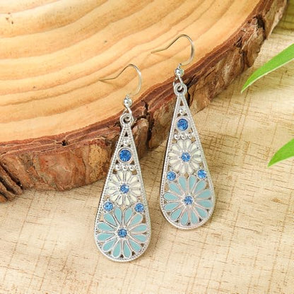 Bohemian Crystal Teardrop Dangle Earrings, Copper, Tribal Geometric Design, Handmade National Style for Women - color: Fugu-4PCScopperstyledrops