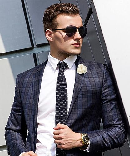 Premium Trio Cluster Flower Lapel Pin - Formal Boutonniere for Men, Flower Brooch Pin - color: Ivory