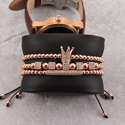 Mens Bracelet Beaded Bracelets Micro Pave Zircon Bracelets for Men Women Bracelets for Men Stainless Steel Cuff Bangle - color: F-rosegold