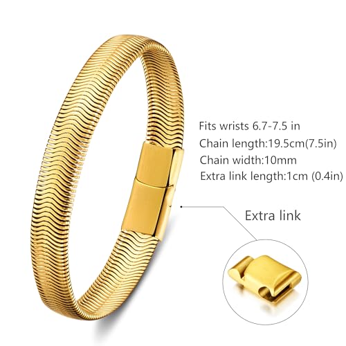 Mens Bracelet-Stainless Steel Magnetic Clasp Franco Chain Bracelets for Men - color: D-Gold