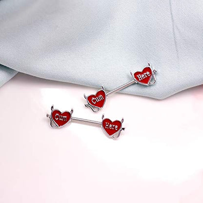 Letter Nipple Ring 14G 316L Surgical Steel Nipple Barbell Heart Shape Devil Body Piercing Jewelry for Women Men - color: red C