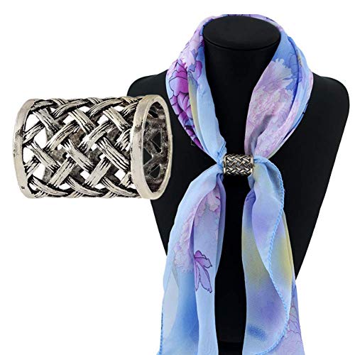 Joyci 3pcs Women's Scarf Ring Clip Slide Gold Silver Tone Hollow Tube | Retro Style Scarf Fastener for Women's Shawl, Silk Neckerchief, Napkin, Metal Antique Sturdy, Classy Fashion Accessories - color: Silver