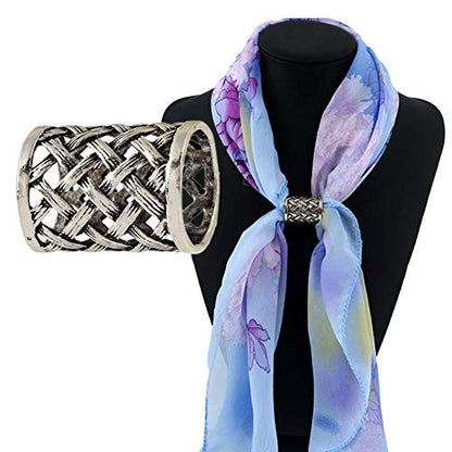 Joyci 3pcs Women's Scarf Ring Clip Slide Gold Silver Tone Hollow Tube | Retro Style Scarf Fastener for Women's Shawl, Silk Neckerchief, Napkin, Metal Antique Sturdy, Classy Fashion Accessories - color: Silver
