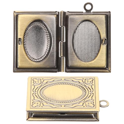 LIFKOME Vintage Book Locket Photo Pendant 2 Pcs Picture Locket Charms for Necklace Bracelet Jewelry Making Mini Photo Frame Ornament 0.86 X 0.70 X 0.19 in