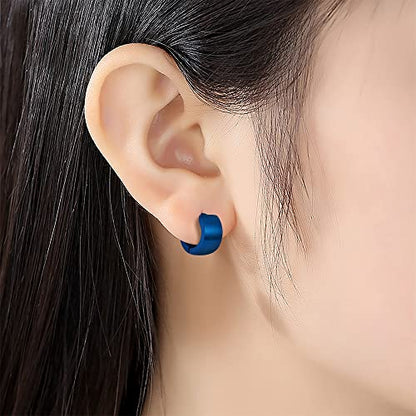 Small Hoop Huggie Earrings For Mens Womens - color: Blue