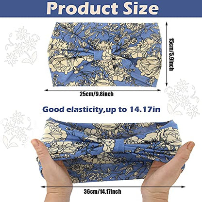 Yeshan Boho Bandeau headbands for Women Wide Bandana Knot Hair Scarf Floral Printed African Hair Bands Elastic Turban Thick Head Wraps Stretch Cotton Head Bands,Pack of 6 - color: No1(flower 6 pcs)
