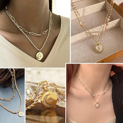 17IF 38-59 Pcs(9-8 Pack) Gold Plated Jewelry Set for Women With 8 Necklace 12 Bracelet 27 Ring 12 Pair Earring Hoop Simple Sparkle for Happy - style: Golden-59Pcs