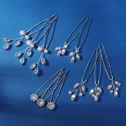 11 Pieces Bride Hair Pins Rhinestones Hair Accessories for Women Crystal Hair Piece for Wedding Bride Women Bridesmaids - color: 03 Silver-UY-0626