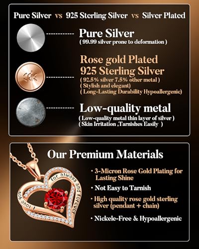 CDE S925 Silver Engraved Forever Love Heart Birthstone Necklaces for Women | 5A CZ,Hypoallergenic,Nickel-Free & Lead-Free Pendant,Anniversary Christmas Wedding Birthday Gift for Wife Girlfriend - color: 01/07-Jan/July, style: Rose Gold Plated