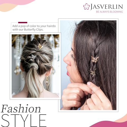JASVERLIN Mini Butterfly Hair Clips for Girls Women - Y2K Small Tiny Cute Hair Accessories Non-Slip Claws Clip - 90S Silver Gold Brown Color 50 pcs (Metallic Harmony) - color: Metallic Harmony