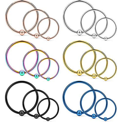 22G Thin Nose Rings Hoops 316L Surgical Steel Captive Bead Septum Nose Hoop Rings Eyebrow Lip Rings Cartilage Helix Rook Daith Earring Piercing Jewelry For Men Women 8mm - color: 18PCS - Mix Color