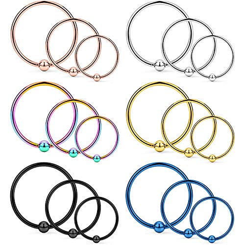 22G Thin Nose Rings Hoops 316L Surgical Steel Captive Bead Septum Nose Hoop Rings Eyebrow Lip Rings Cartilage Helix Rook Daith Earring Piercing Jewelry For Men Women 8mm - color: 18PCS - Mix Color