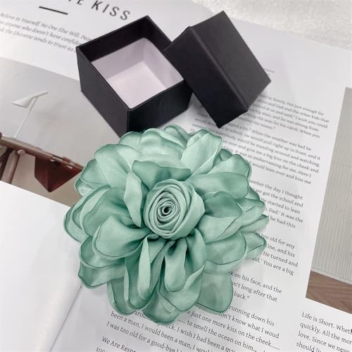 Dainty Fabric Rose Flower Large Brooch Lapel Pins Flower Brooches Pin Classic for Wedding Party Dance Banquet for Women Dress Suit Clothes Accessories Jewelry 100mm - color: Mint Green