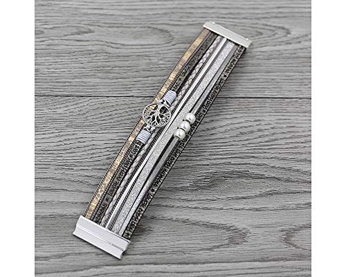 Fesciory Leather Wrap Bracelet for Women, Boho Western Layered Cuff Jewelry | Stackable Bracelets, Easy-On Clasp, Daily Wear, Pairs with Boho Western Outfits, Gift for Women - color: Grey1