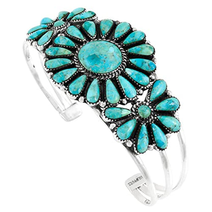 Southwest Style Genuine Gemstones 925 Sterling Silver Cluster Bracelet - color: Turquoise