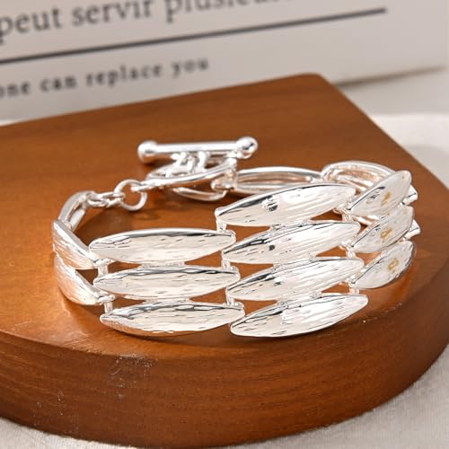 14K Gold & Silver Plated Lightweight Link Bracelet for Women | Stackable Bracelets ,14K Gold Plated Bracelets with CZ,Lightweight Trendy Chain Bracelet Jewelry Gift - style: silver diamond