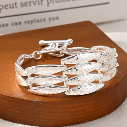 14K Gold & Silver Plated Lightweight Link Bracelet for Women | Stackable Bracelets ,14K Gold Plated Bracelets with CZ,Lightweight Trendy Chain Bracelet Jewelry Gift - style: silver diamond