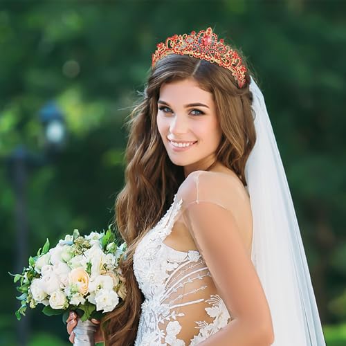 TAROSE Tiaras for Women, Birthday Crown and Sash for Girls | Birthday Sash Sunglasses Outfit, Birthday Gift for Women Girls, Goddess Crown Bride/Halloween/Prom/Party/Costume - color: 1 K. Gold+red