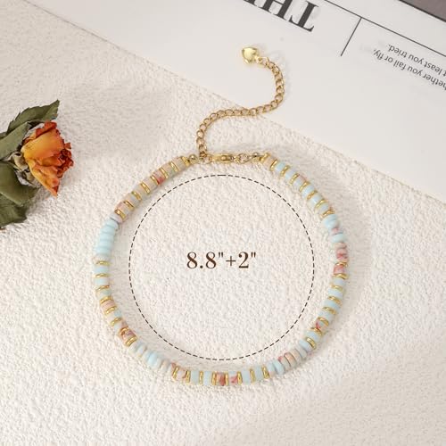 Natural Stone Beaded Anklets for Women Teen Girl Gifts Trendy Stuff Boho Anklet Colorful Bead Ankle Bracelets for Women Waterproof Handmade Beach Gifts Summer Jewelry Birthday Christmas Gift - color: Agalmatolite 1